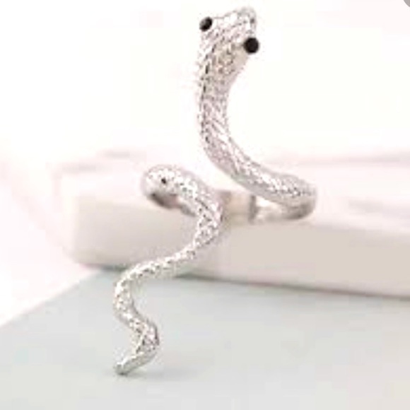 925 Sterling Silver Adjustable Snake Ring Black Eyes Unique 3d *Last One!